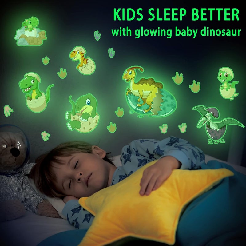 Robmoda Glow in The Dark Dinosaur Wall Decals for Kids Room, Removable Footprints Baby Nino Vinyl Stickers, Nursery Decoration Classroom Gift for Boy Toddlers - Image 2